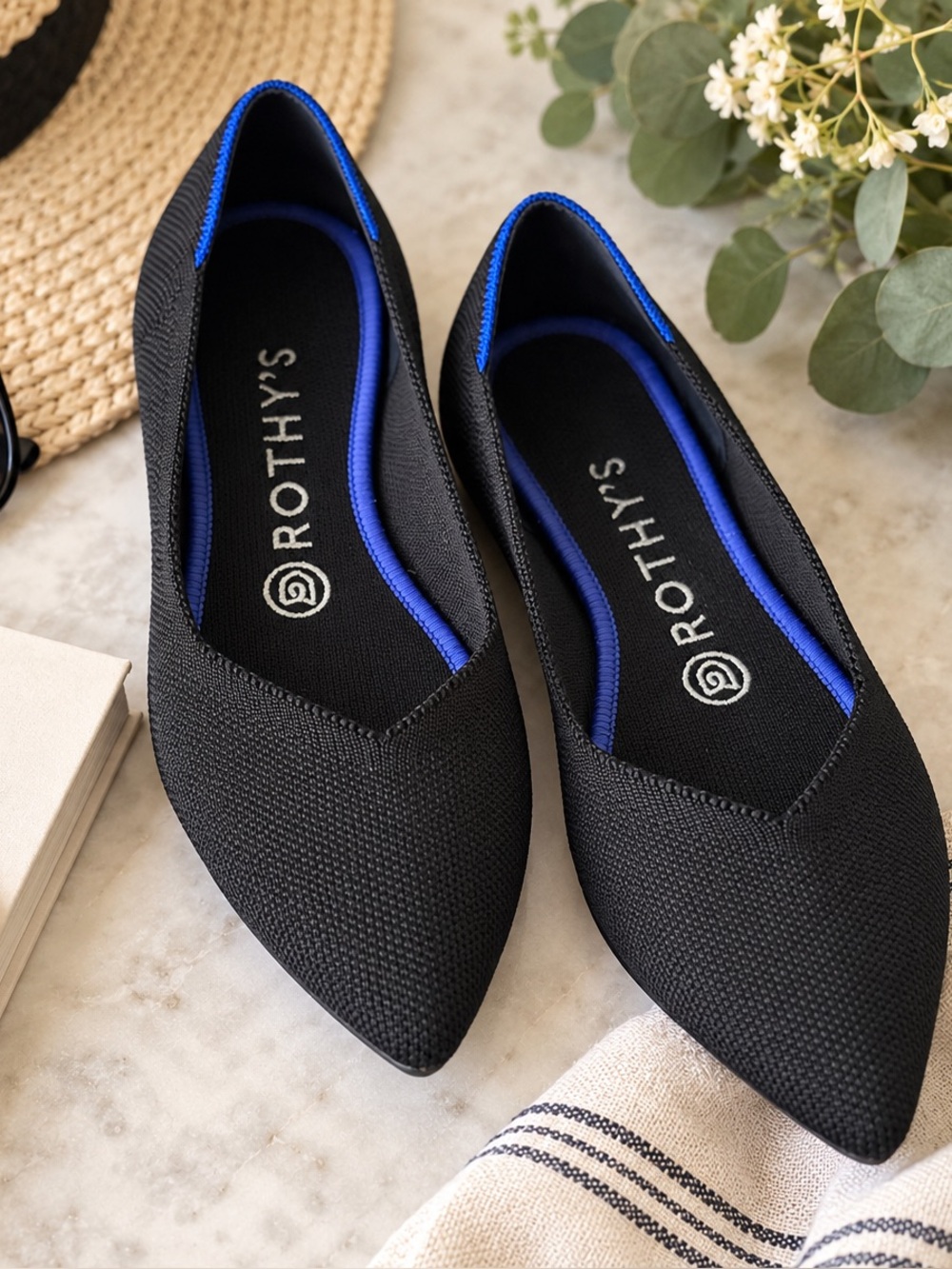 Rothy’s Black Pointed-Toe Ballet Flats – Women’s Size 6